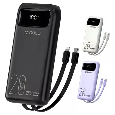 Power Bank Agold 20000mah Com Carregamento Turbo Pd 22.5w, 2 Portas E Lanterna Para Viagens