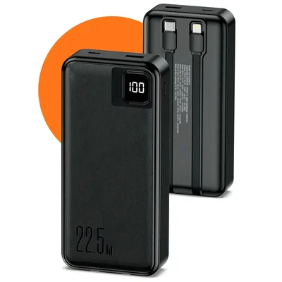 Power Bank Inova 20000mah Preto, Carga Rápida 22.5w Para Iphone E Samsung, Com Cabos Embutidos E Display