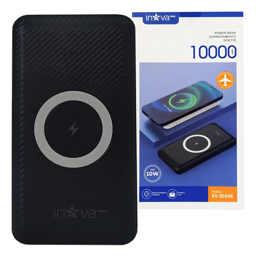 Carregador Por Indução 10w Sem Fio Portátil Power Bank 10000mah Cor Branco