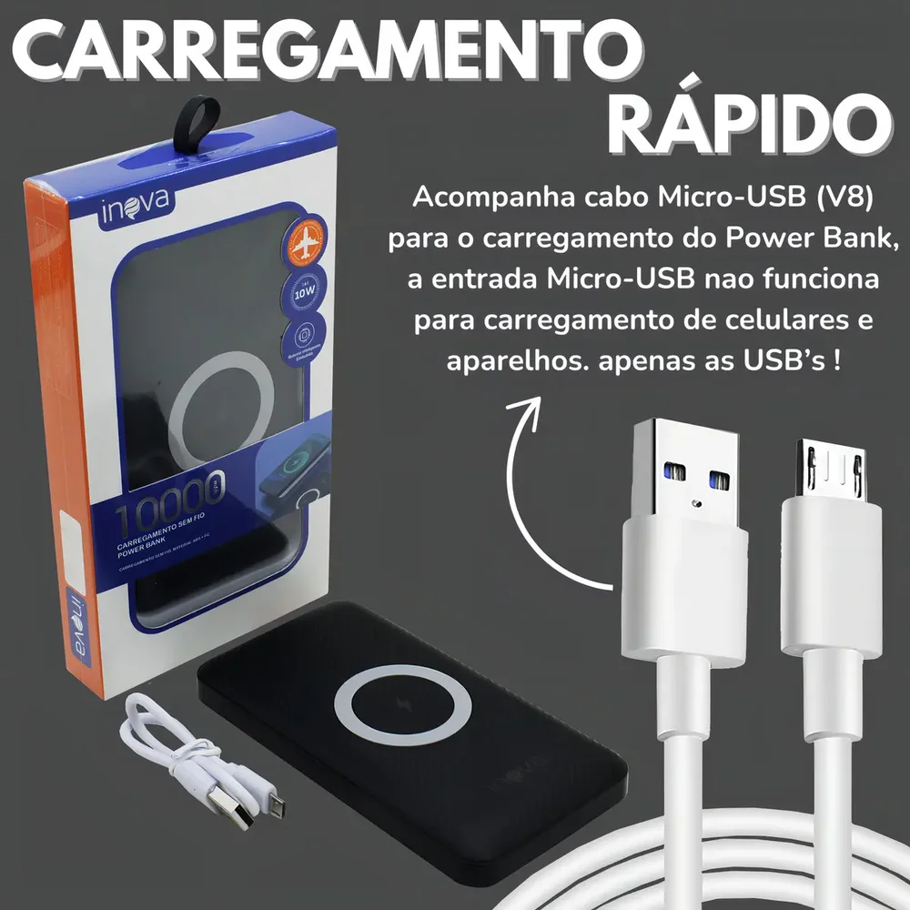 Imagem 2 de 2 do produto Carregador Por Indução 10w Sem Fio Portátil Power Bank 10000mah Cor Branco