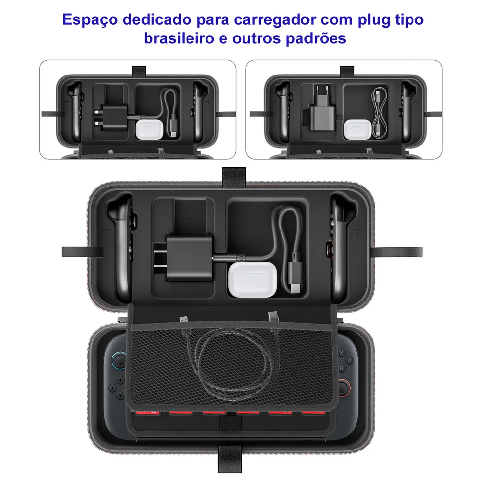 Imagem 3 de 4 do produto Estojo Case Para Nintendo Switch 2 C/ Espaço Para Carregador