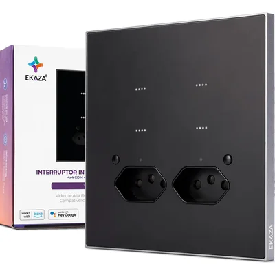 Interruptor Smart Wifi Vênus 4 Botões 4x4 Com Tomadas Ekaza Preto Ektl-t4075-4p