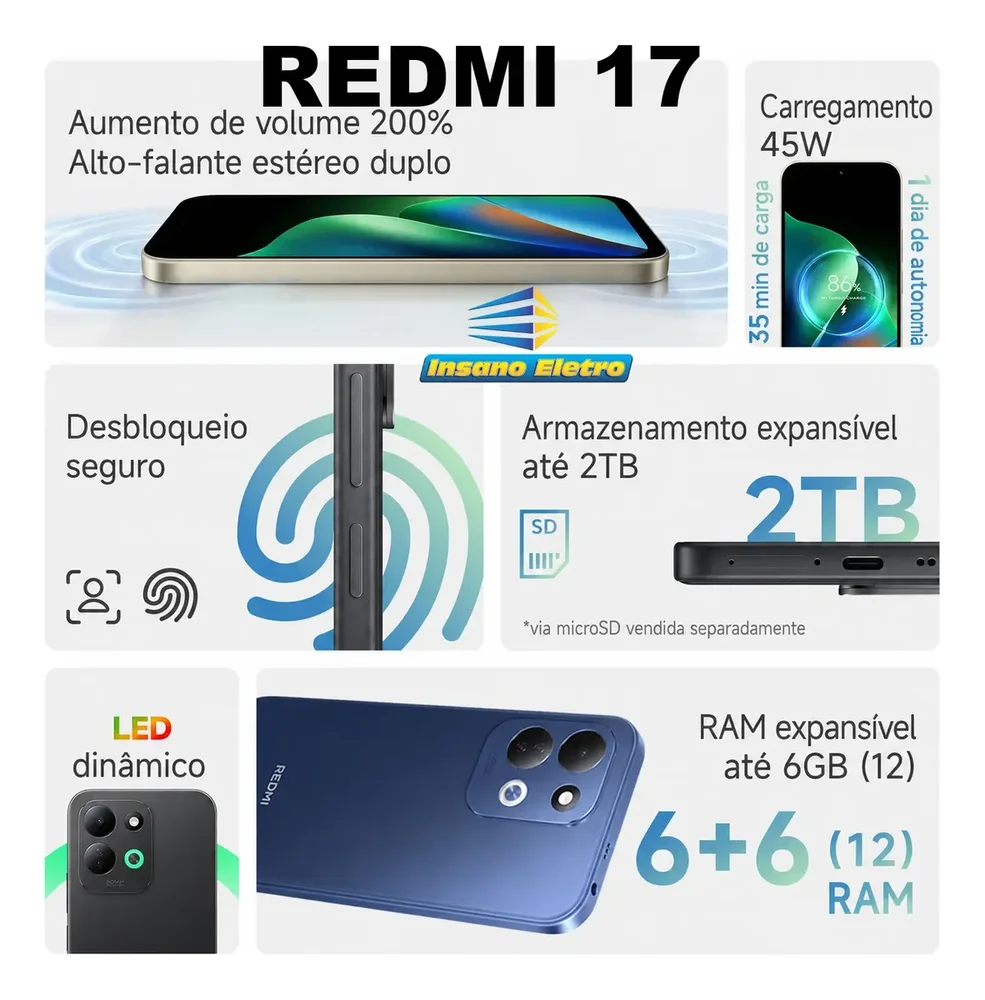 Imagem 3 de 4 do produto Smartphone Xiaomi Redmi 17 256gb 6+6gbram Global C/nfc Roxo