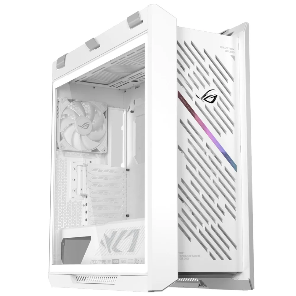 Gabinete Gamer Asus Rog Strix Helios Ii White, RGB, Mid Tower, Vidro Temperado, Atx, Sem Fonte, Com 4 Fans, Branco, 90dc00w3-b30000