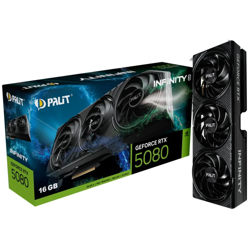 Placa De Vídeo Palit Nvidia Geforce RTX 5080 Infinity 3, 16gb, Gddr7, Dlss, Ray Tracing, Ne75080019t2-gb2035s