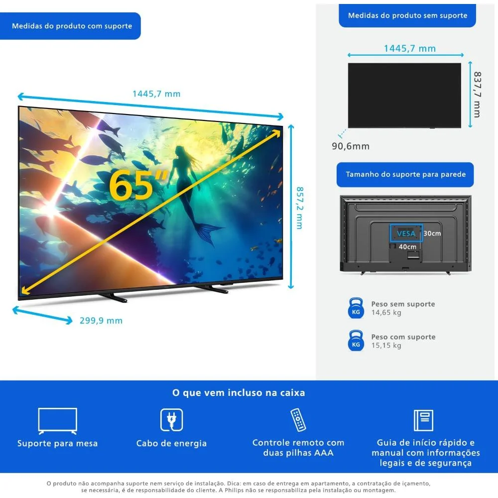 Imagem 5 de 5 do produto Smart Tv 65 " Philips 4k Ambilight 65pug8100/78 Titan Os Hdr10+ Dolby Atmos