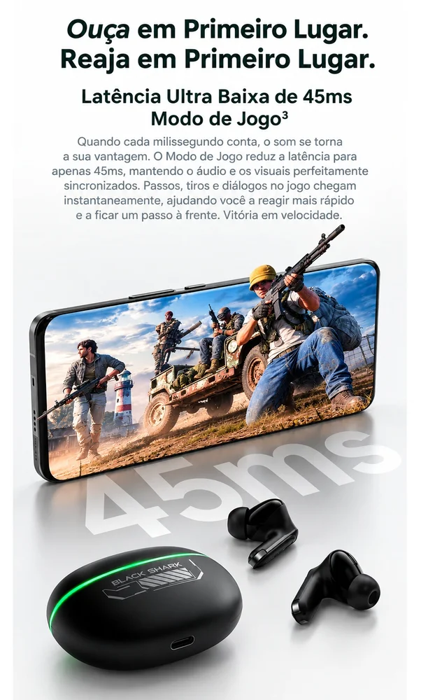 Imagem 2 de 5 do produto Fone De Ouvido Black Shark Buds 6 Anc, Tradução Tempo Real Por Ia 145 Idiomas Jogos Baixa Latência B Cor:branco;tamanho: