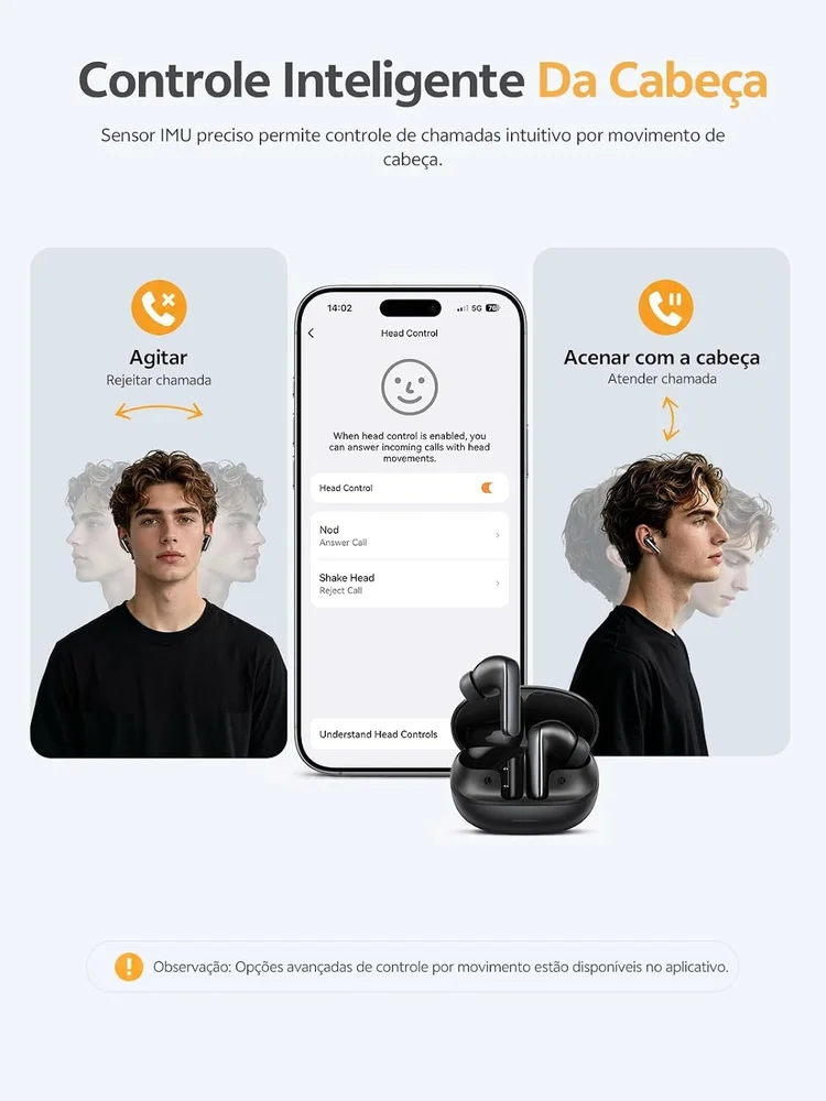 Imagem 2 de 5 do produto Fone De Ouvido Qcy Melobuds N65 Ht21a, Wireless, Anc 2.0, Ia, 60db, 8 Mic, Ldac, Hi-res, 50h Branco Cor:branco;tamanho:ú
