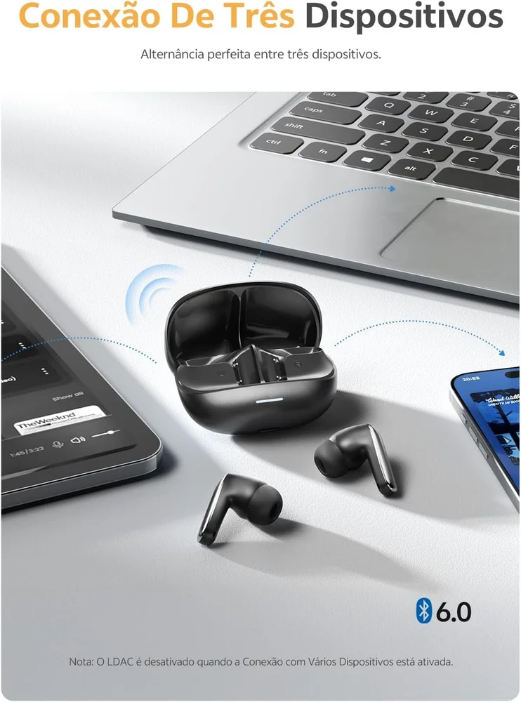 Imagem 3 de 5 do produto Fone De Ouvido Qcy Melobuds N65 Ht21a, Wireless, Anc 2.0, Ia, 60db, 8 Mic, Ldac, Hi-res, 50h Branco Cor:branco;tamanho:ú