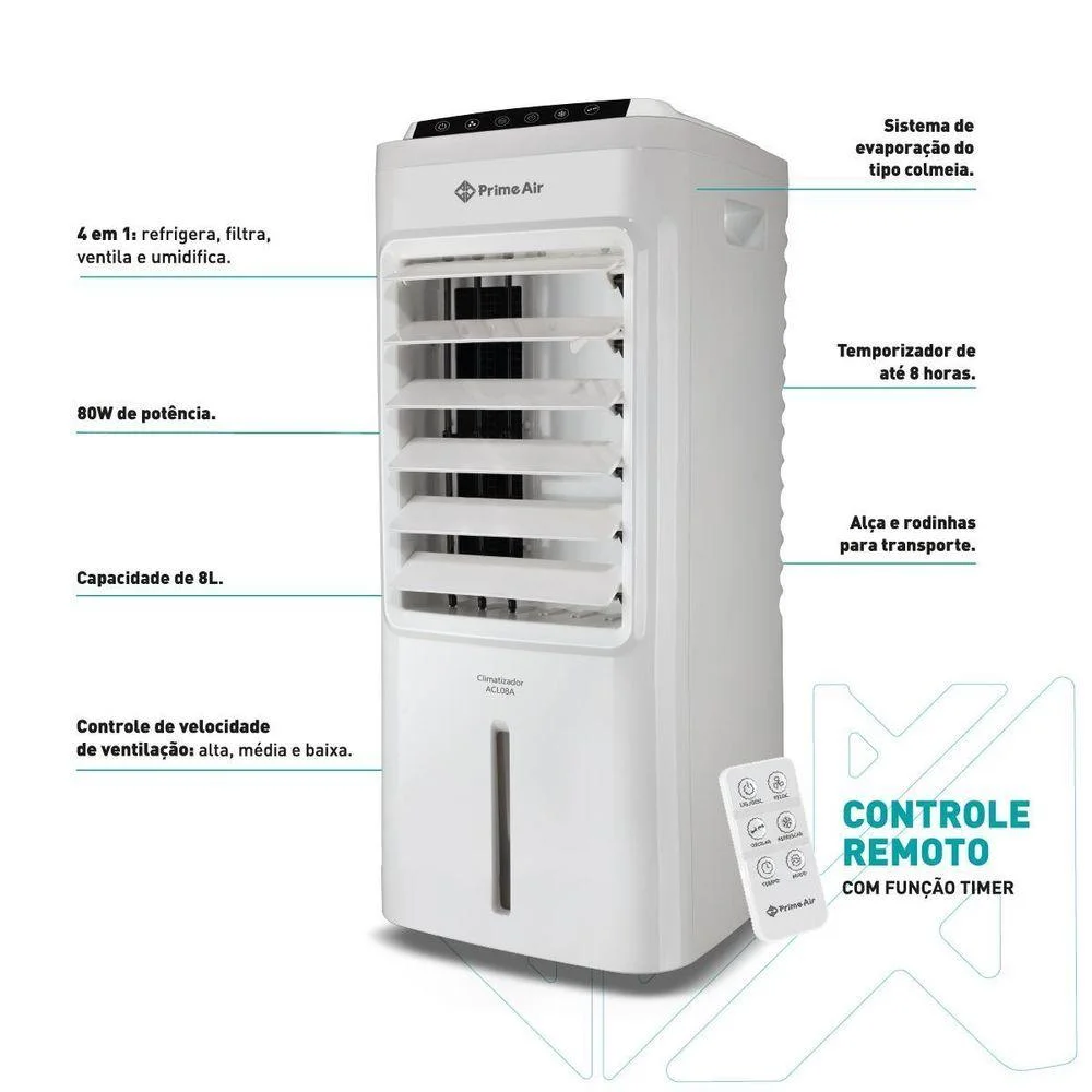 Imagem 3 de 5 do produto Climatizador De Ar Prime Air 8l 4 Em 1 Acl08a 220v