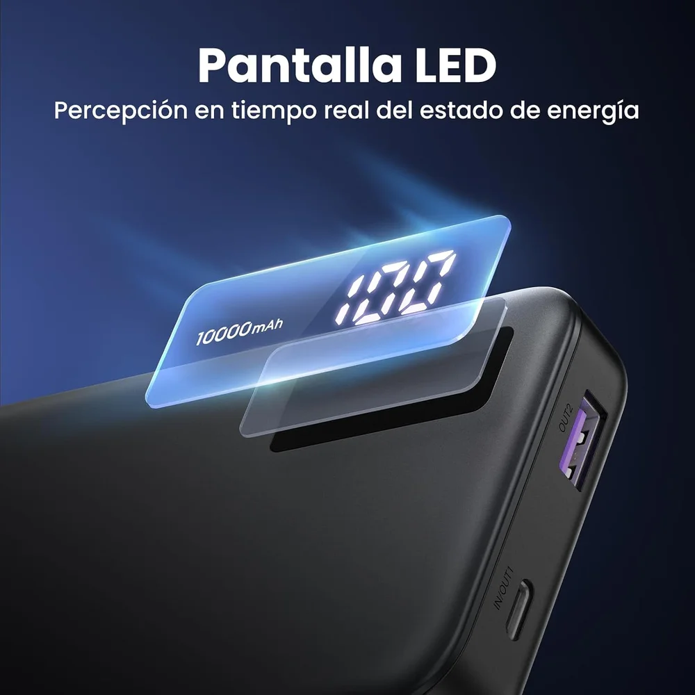 Imagem 2 de 5 do produto Carregador Portátil Ugreen Power Bank 10000mah (modelo Pb311) Usb-c E Usb-a 22,5w, 20w, Display Digital Em LED