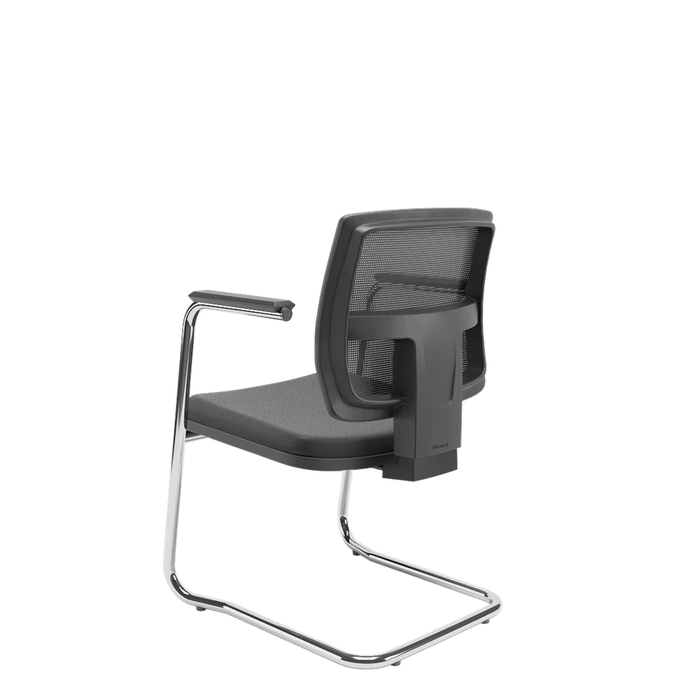 Imagem 3 de 5 do produto Kit 02 Cadeiras Escritório Interlocutor Fixa Brizza Plaxmetal Estrutura S Cromada Assento Couro Eco Encosto Tela Preto