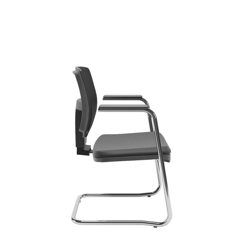 Imagem 4 de 5 do produto Kit 02 Cadeiras Escritório Interlocutor Fixa Brizza Plaxmetal Estrutura S Cromada Assento Couro Eco Encosto Tela Preto