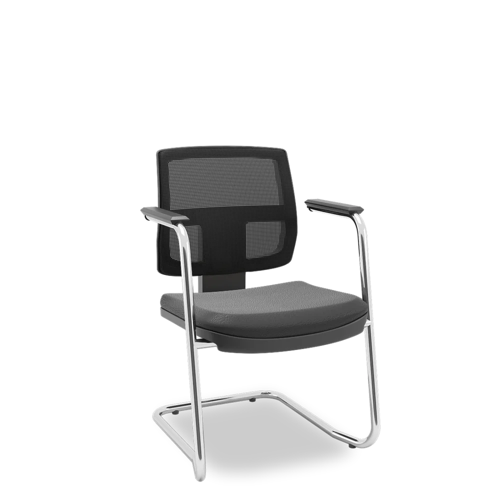 Imagem 5 de 5 do produto Kit 02 Cadeiras Escritório Interlocutor Fixa Brizza Plaxmetal Estrutura S Cromada Assento Couro Eco Encosto Tela Preto
