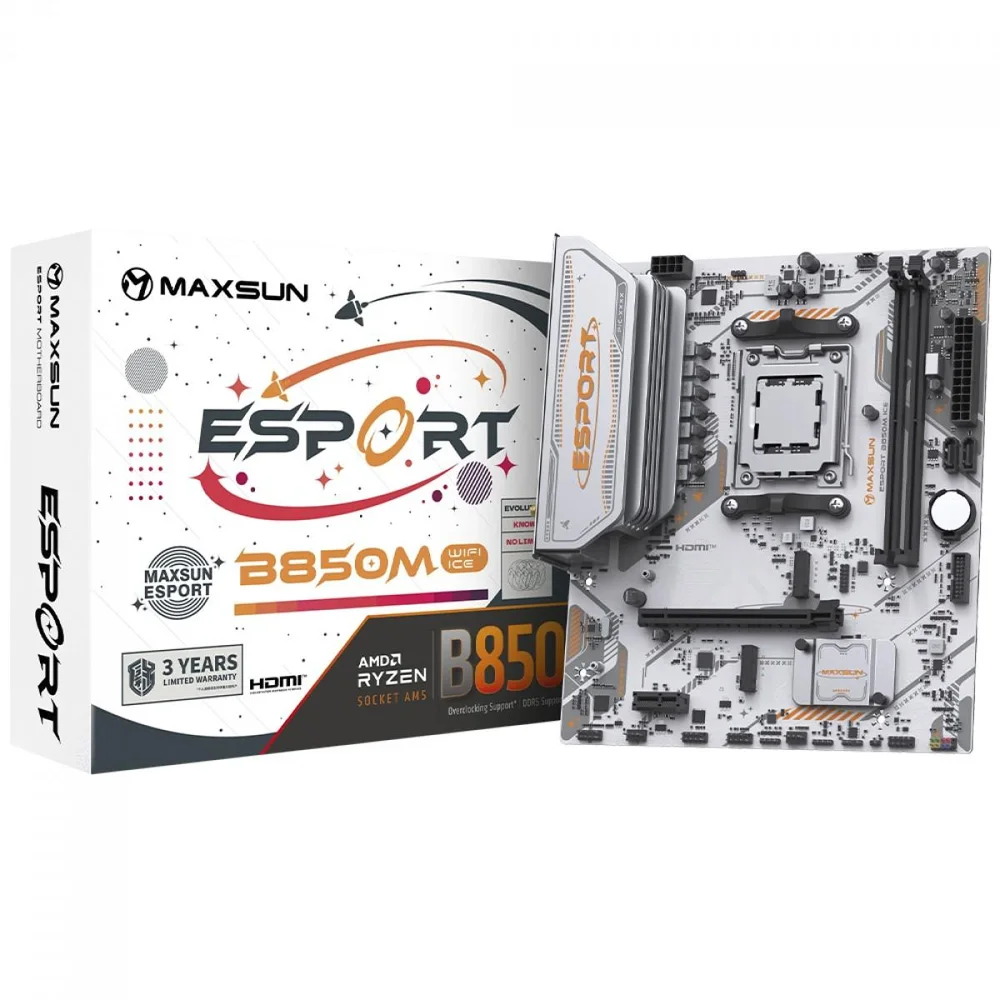 Placa Mãe Maxsun Esport B850m Wifi Ice, Chipset B850, Amd Am5, Matx, Ddr5