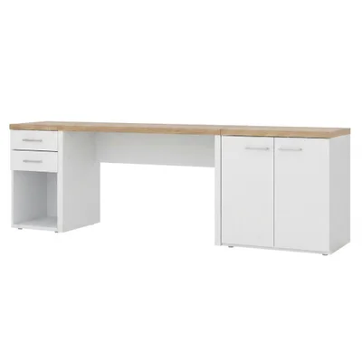 Mesa Escritorio Retangular Toq Moderno 2 Gavetas Mdp 120cm Branco Com Gaveteiro Artany