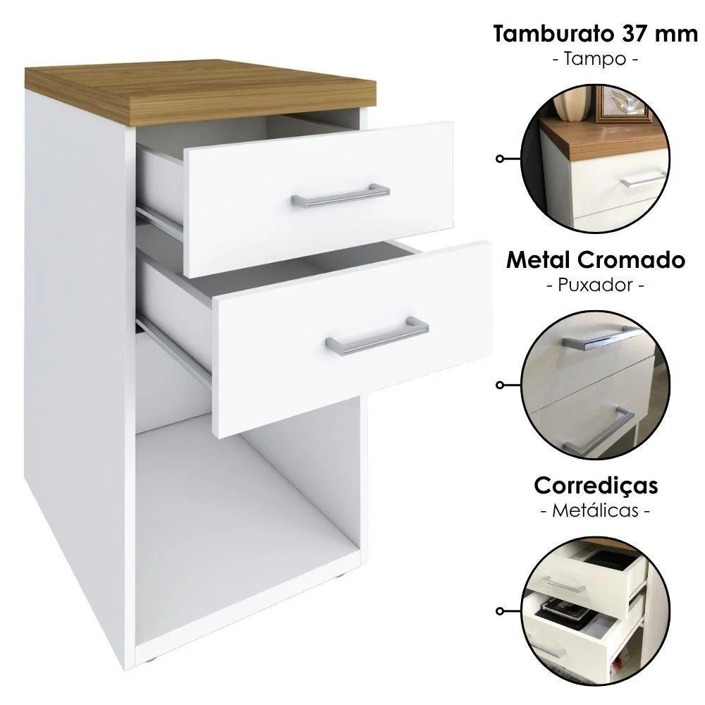 Imagem 2 de 5 do produto Mesa Escritorio Retangular Toq Moderno 2 Gavetas Mdp 120cm Branco Com Gaveteiro Artany