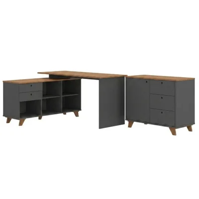 Mesa Escrivaninha Em L Lugano Gold Moderno 1 Gaveta Mdp Preto Artany