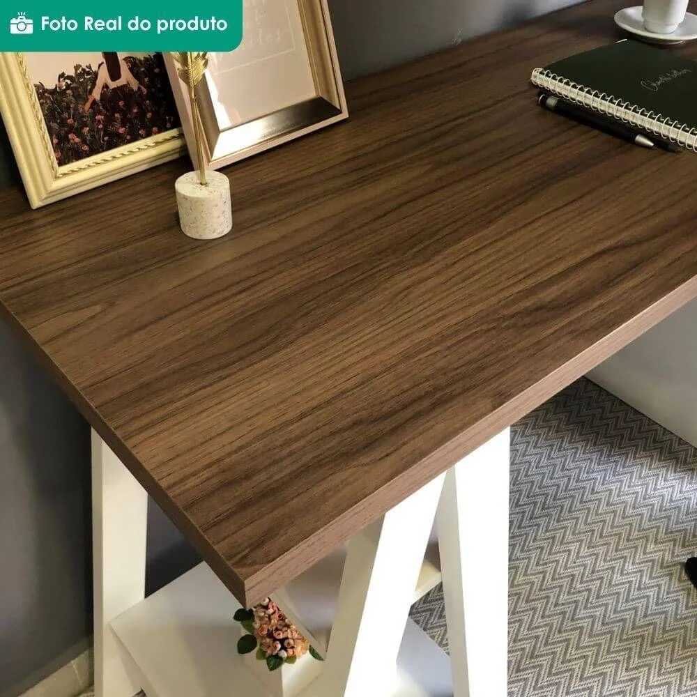 Imagem 3 de 5 do produto Mesa Escrivaninha Spirit Moderno 5 Gavetas Mdp 136cm Nogal Branco Artany