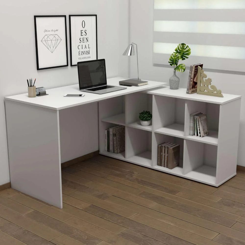 Imagem 3 de 5 do produto Mesa Escrivaninha Em L Nero Moderno Sem Gavetas Mdp 140cm Branco Artany