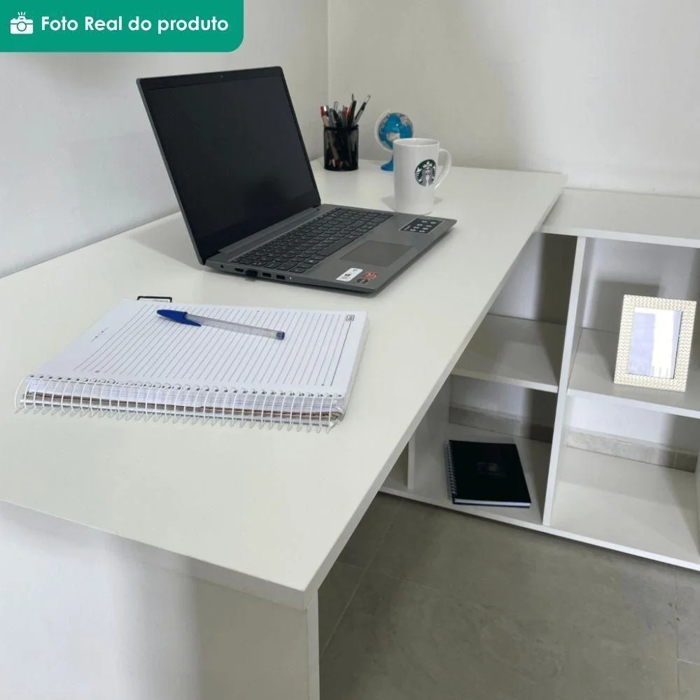 Imagem 4 de 5 do produto Mesa Escrivaninha Em L Nero Moderno Sem Gavetas Mdp 140cm Branco Artany