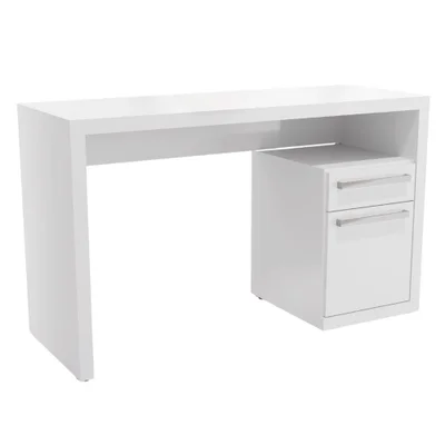 Mesa Escrivaninha Com Gaveteiro S970 Moderno 1 Gaveta Em Mdp Para Escritório Branco