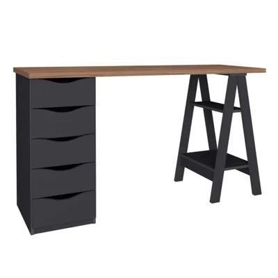 Mesa Escrivaninha Retangular Spirit Moderno 5 Gavetas 136cm Preto Artany