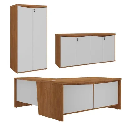Mesa Escritorio Em L Y37 Moderno Com Armario Mdf-mdp 190cm Branco Artany