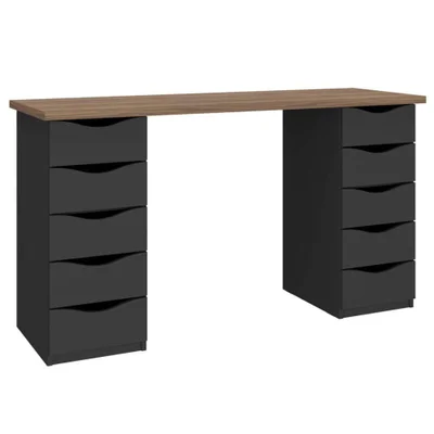 Mesa Escrivaninha Due Moderno 10 Gavetas 136cm Nogal Preto Artany