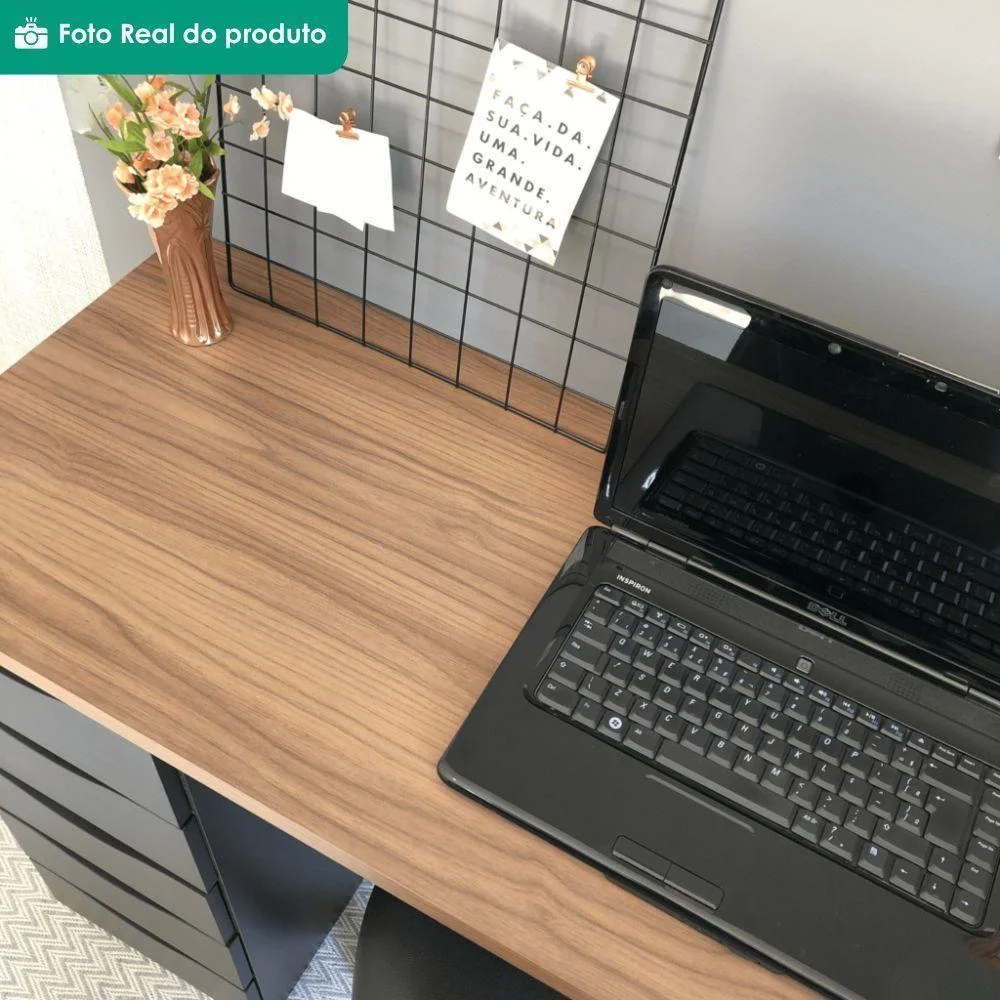 Imagem 5 de 5 do produto Mesa Escrivaninha Due Moderno 10 Gavetas 136cm Nogal Preto Artany