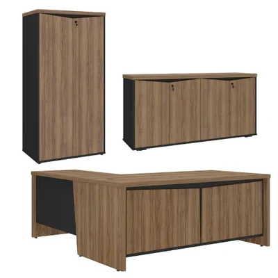 Mesa Escritorio Em L Y37 Moderno 3 Gavetas Mdf Mdp 190cm Nogal Preto Artany