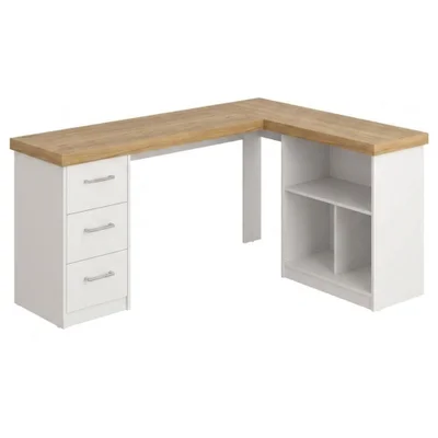 Mesa Escrivaninha Em L Mali Moderno 3 Gavetas Mdp 154cm Olmo Branco Artany