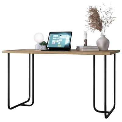 Mesa Escrivaninha Para Escritório P1069 Industrial Metal E Mdp 135cm Oak Preto Placa & Ponto