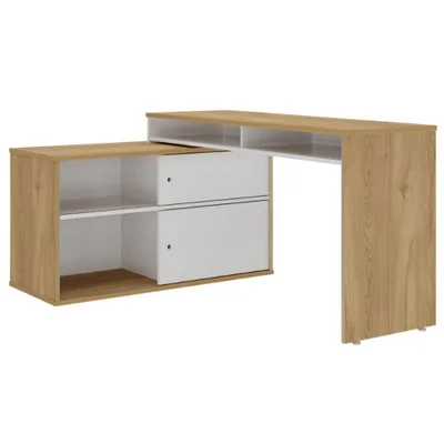 Mesa Escrivaninha Em L Flex Moderno 4 Nichos Mdp 144cm Branco Artany