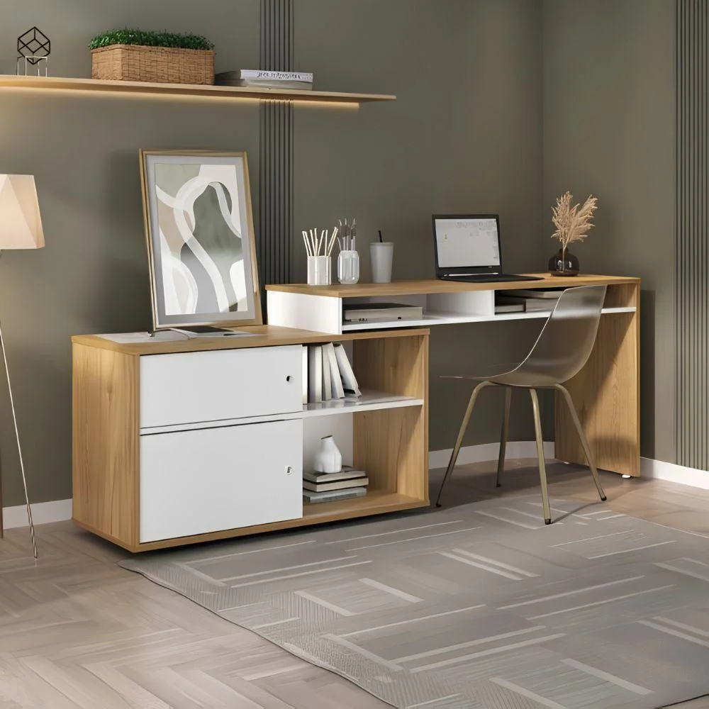 Imagem 2 de 5 do produto Mesa Escrivaninha Em L Flex Moderno 4 Nichos Mdp 144cm Branco Artany