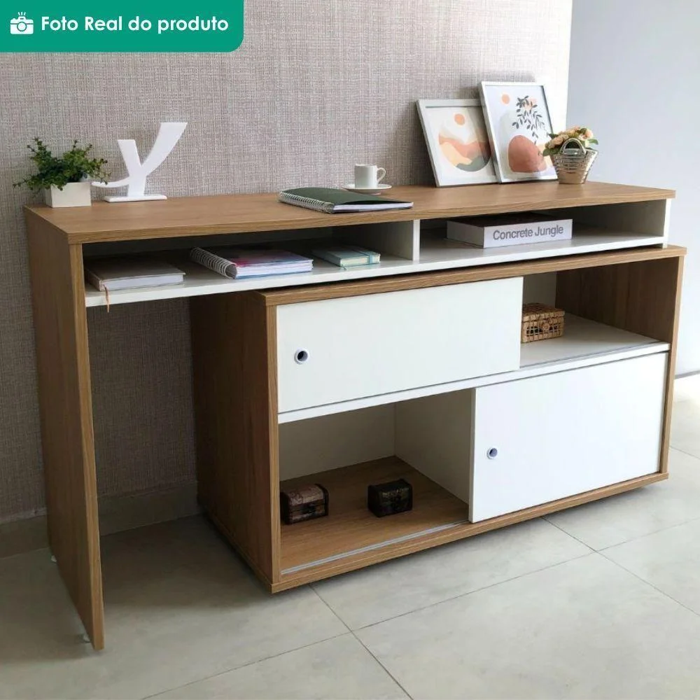 Imagem 4 de 5 do produto Mesa Escrivaninha Em L Flex Moderno 4 Nichos Mdp 144cm Branco Artany