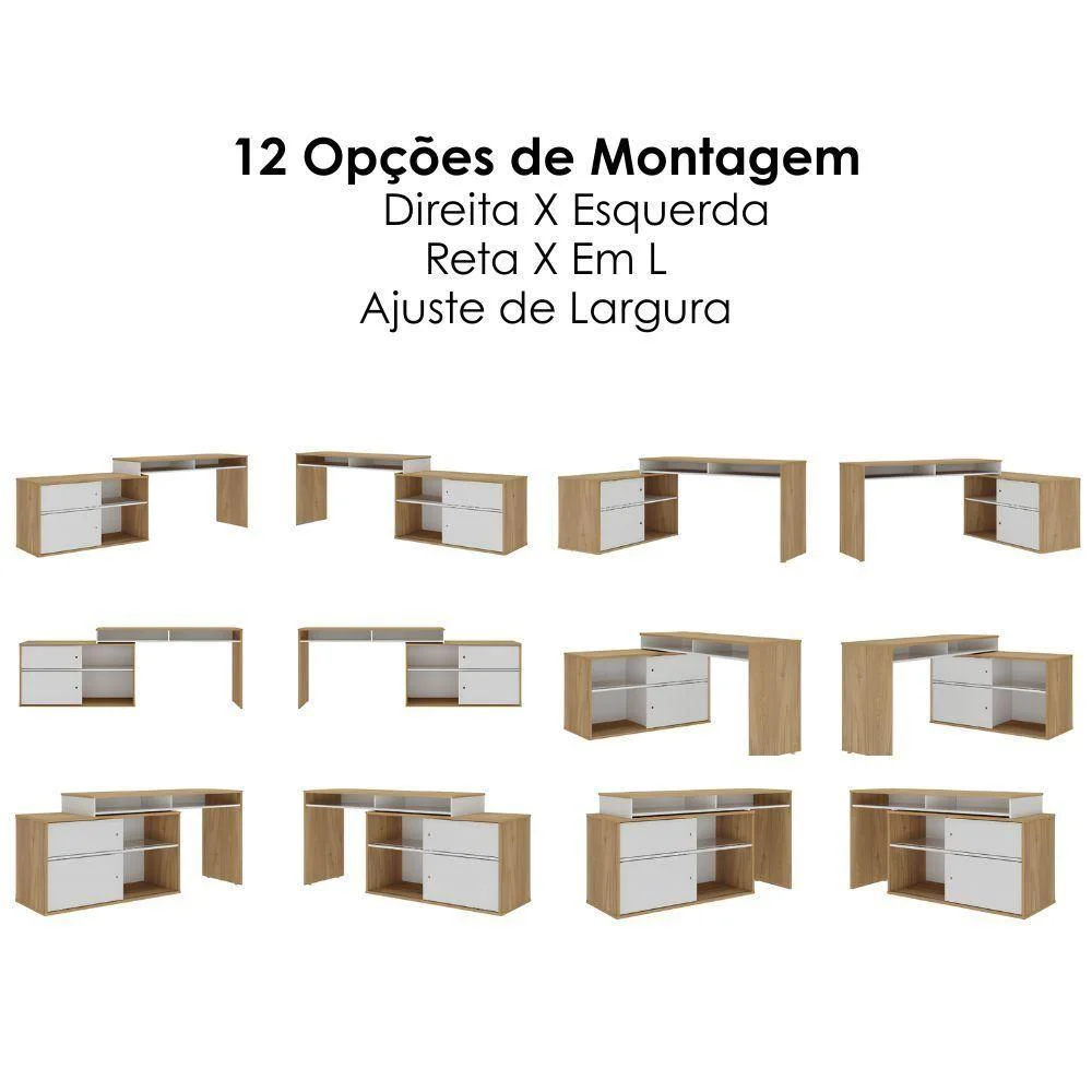 Imagem 5 de 5 do produto Mesa Escrivaninha Em L Flex Moderno 4 Nichos Mdp 144cm Branco Artany