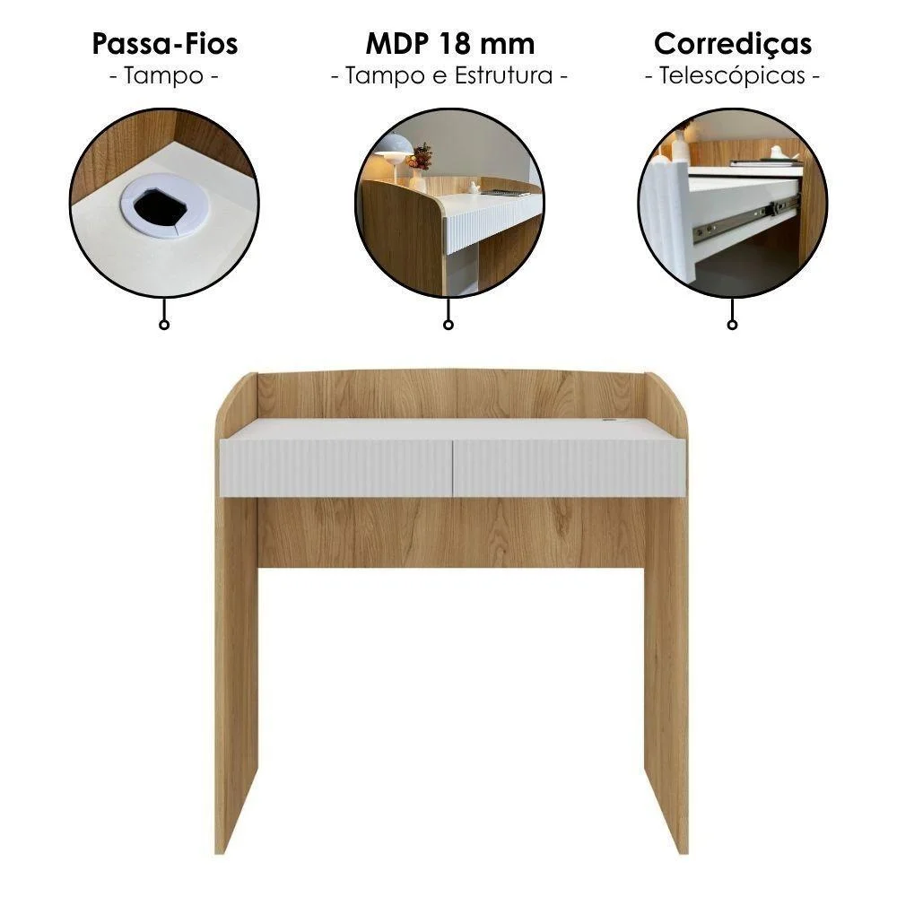 Imagem 3 de 5 do produto Mesa Escrivaninha Petit Moderno 2 Gavetas Mdp 91cm Branco Artany