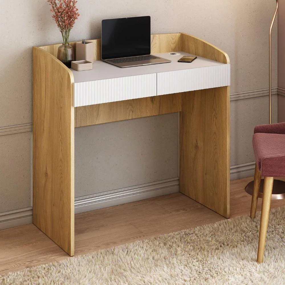 Imagem 4 de 5 do produto Mesa Escrivaninha Petit Moderno 2 Gavetas Mdp 91cm Branco Artany