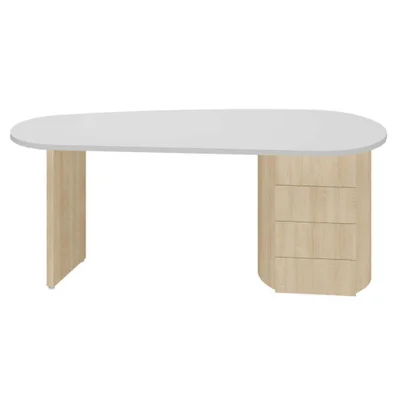 Mesa Escrivaninha Curvo Ovale Moderno 4 Gavetas 183cm Carvalho Branco Artany