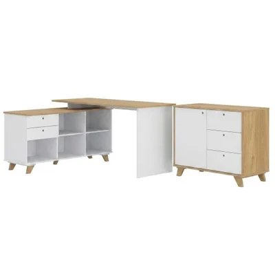 Mesa Escrivaninha Em L Lugano Gold Moderno 1 Gaveta Mdp Branco Artany