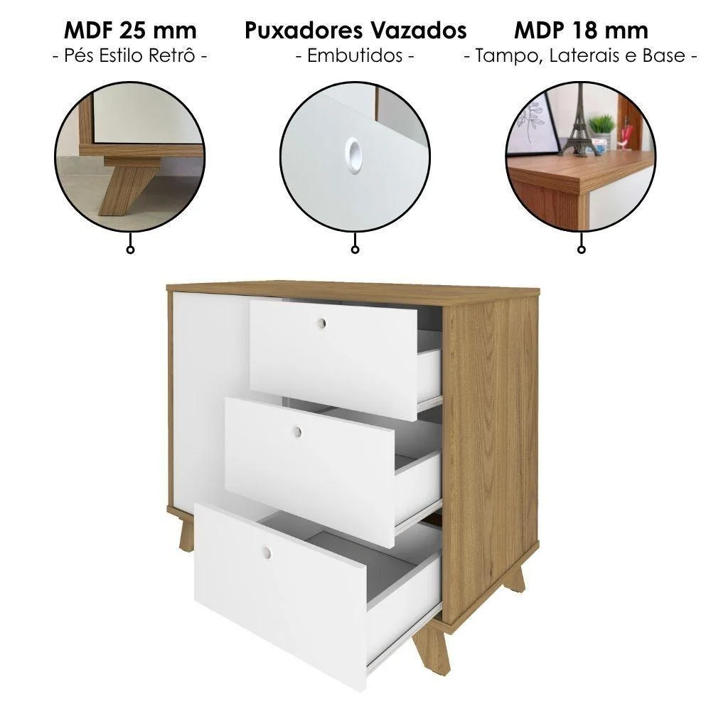 Imagem 5 de 5 do produto Mesa Escrivaninha Em L Lugano Gold Moderno 1 Gaveta Mdp Branco Artany