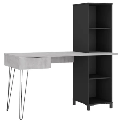 Mesa Escrivaninha Fusion Moderno 1 Gaveta Mdp 138cm Concreto Preto Artany