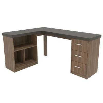Mesa Escrivaninha Em L Mali Moderno 3 Gavetas Mdp 154cm Preto Artany