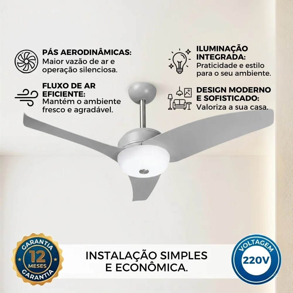 Imagem 3 de 5 do produto Ventilador De Teto Latina Vt633 Luminaria Silencioso Cinza 220v