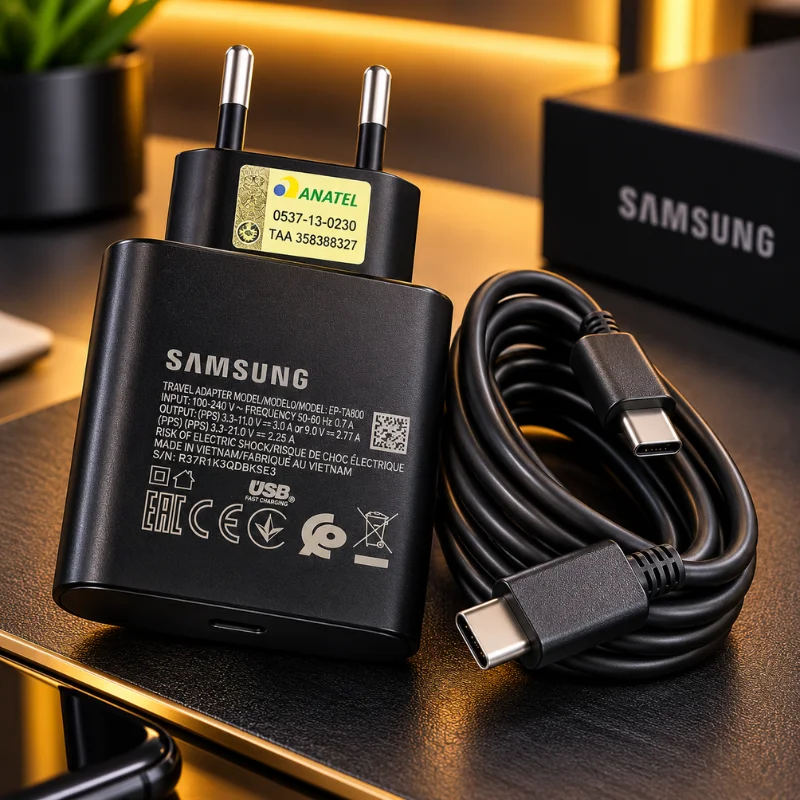 Imagem 2 de 5 do produto Kit Carregador Samsung   45w Super Fast Charging 2.0 Usb-c + Cabo Tipo C 5a | Carregamento Rápido Para Galaxy Cor Preto