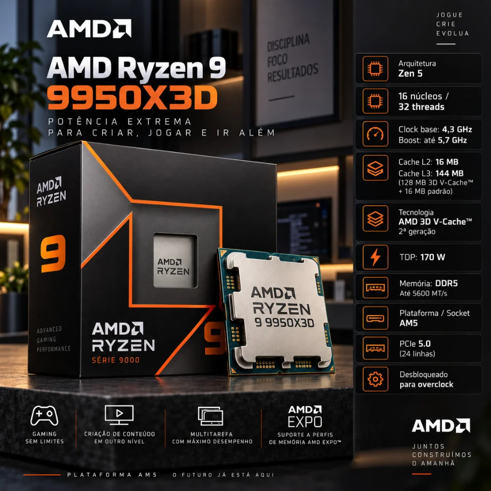 PC Gamer | Workstation - Amd Ryzen 9 9950x3d, Geforce RTX 5060 Ti 16gb, 32gb Ddr5, SSD 2TB Nvme, Fonte 850w 80 Plus, Bluepc Pgbp-wo1077 - view 2