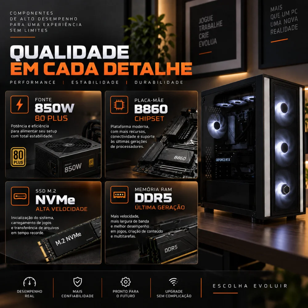 PC Gamer | Workstation - Intel Core Ultra 245kf, Geforce RTX 5070 12gb, 16gb Ddr5, SSD 2TB Nvme, Fonte 850w 80 Plus, Bluepc Pgbp-wo1098 - view 3