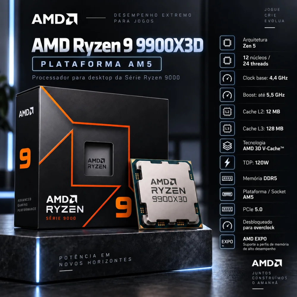 PC Gamer | Workstation - Amd Ryzen 9 9900x3d, Geforce RTX 5060 8GB, 32gb Ddr5, SSD 1TB Nvme, Fonte 850w 80 Plus, Bluepc Pgbp-wo1056 - view 2