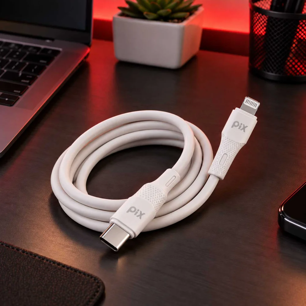 Imagem 5 de 5 do produto Cabo Usb Tipo C Lightning Silicone Pd 27w 3a 2m Branco Turbo